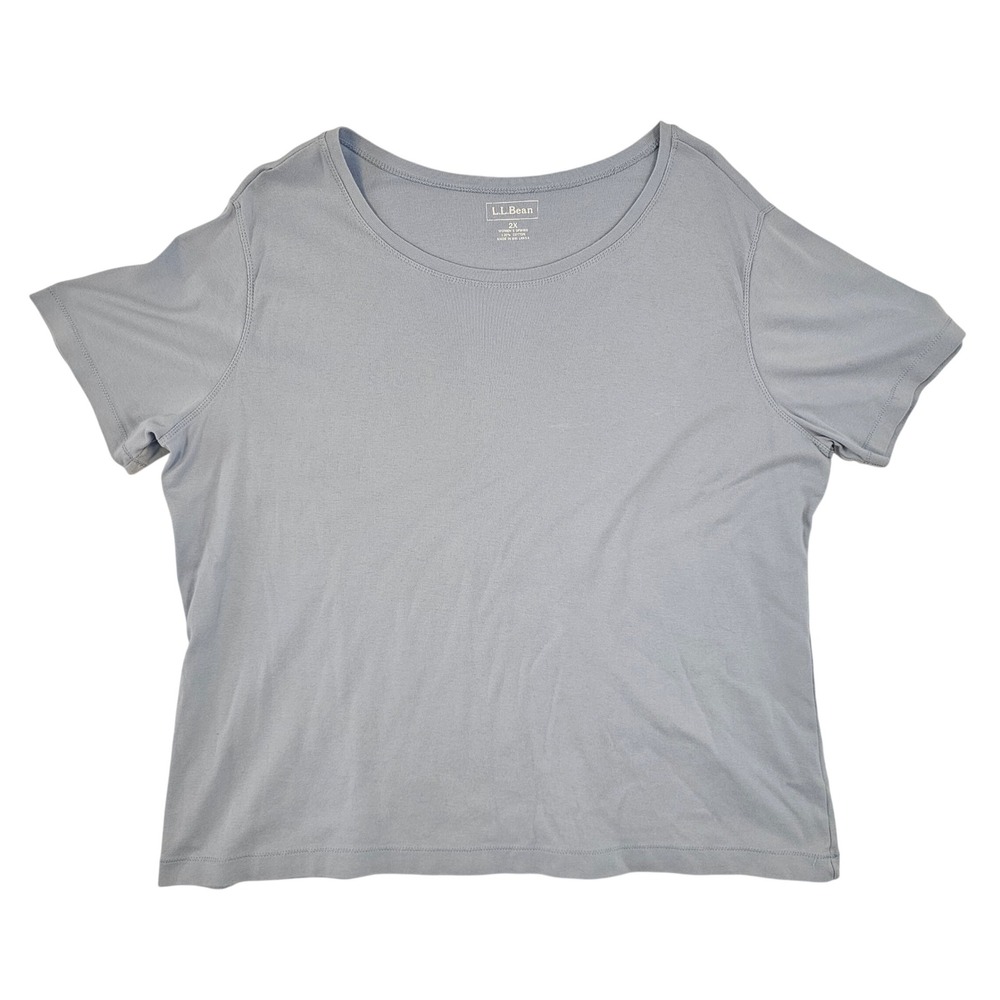 LL‎ Bean Womens 2X Light Blue Gray Cotton Short Sleeve T-Shirt Crew Neck OFWM5
